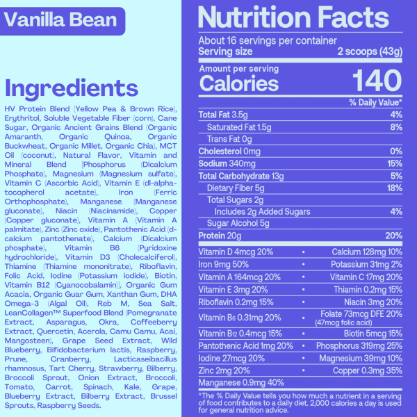 nutrition facts image Vanilla Bean